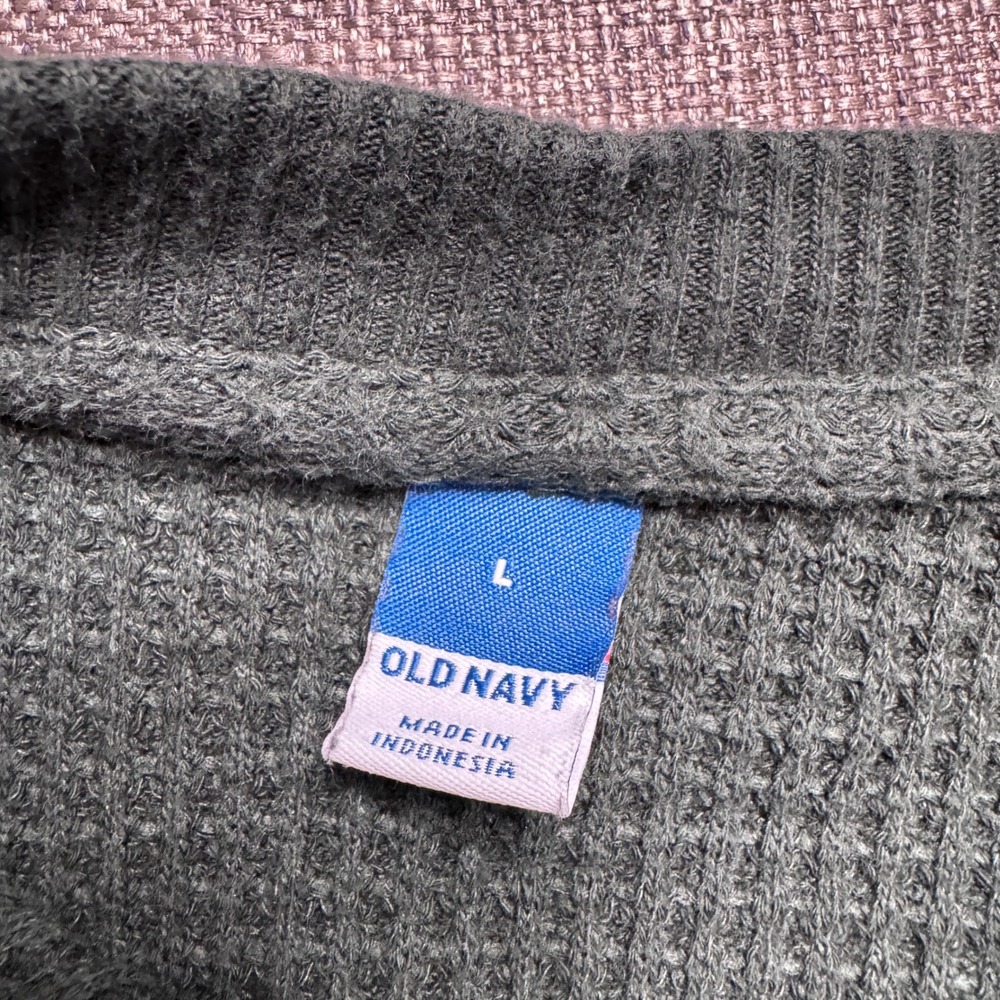 Old Navy Womens Cropped Green Waffle Knit Henley Long Sleeve Shirt Large - Picture 3 of 8